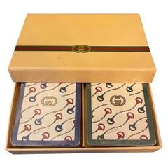 Vintage 70s Gucci Horsebit Green Blue Double Deck of Playing Card Game Poker 