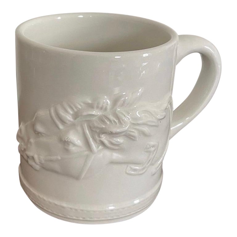 Vintage 70s GUCCI Double Horse Head Single Signed Gold Rimmed Cups Mug Porcelain For Sale