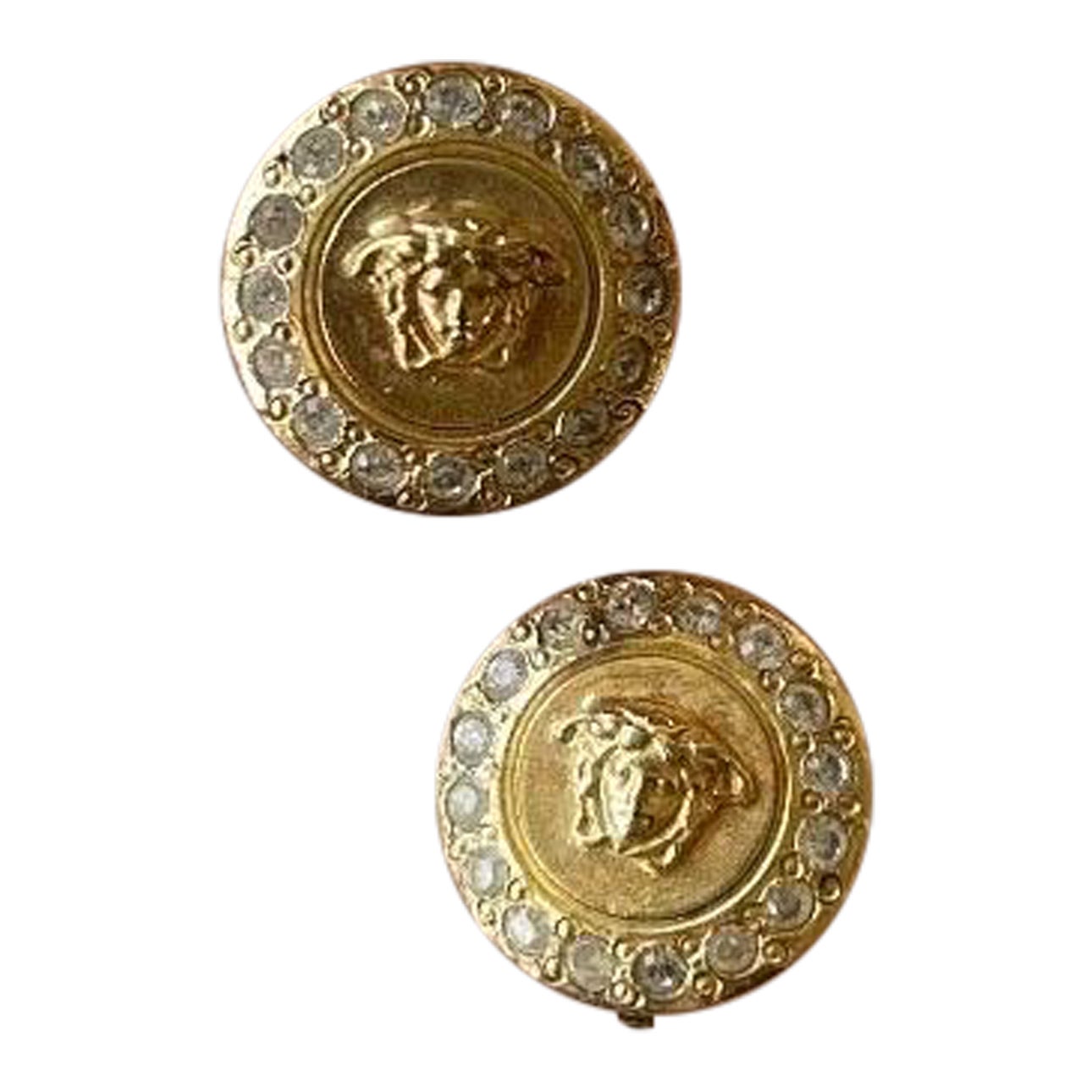 Vintage 90s Gianni Versace stamped Gold Medusa Head Rhinestone