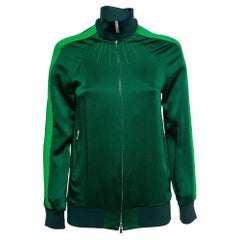 Used Valentino Green Crepe Pleated Stripe Detail Zip-Up Track Jacket S