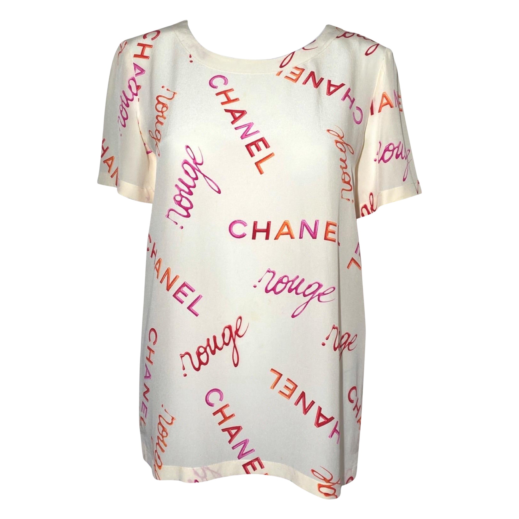 Chanel 1996 Rouge Coco Logo Silk Top T-shirt For Sale