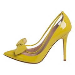 Valentino Yellow Patent Leather And PVC Bow Pointed Toe Pumps Size 39