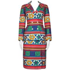 1970's Lanvin Multicoloured Stripes & Floral Skirt Suit