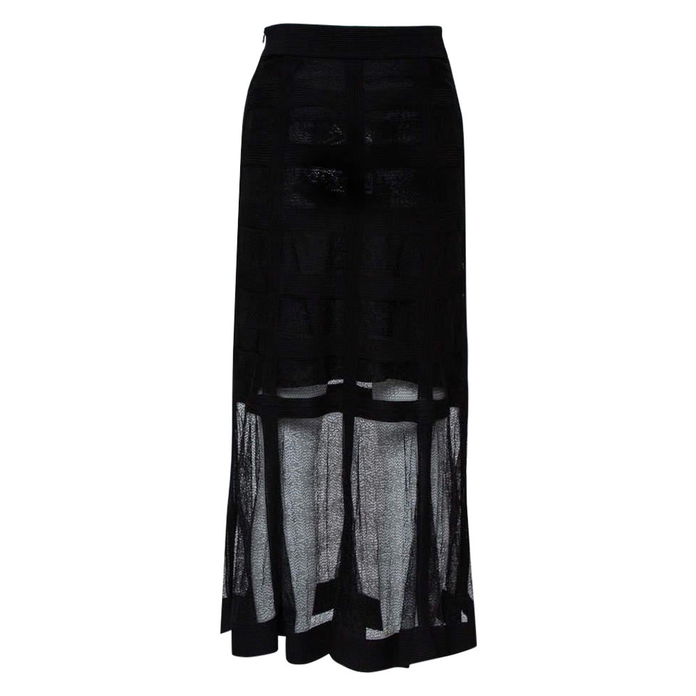 Alexander McQueen Black Patterned Silk Knit Midi Skirt M For Sale
