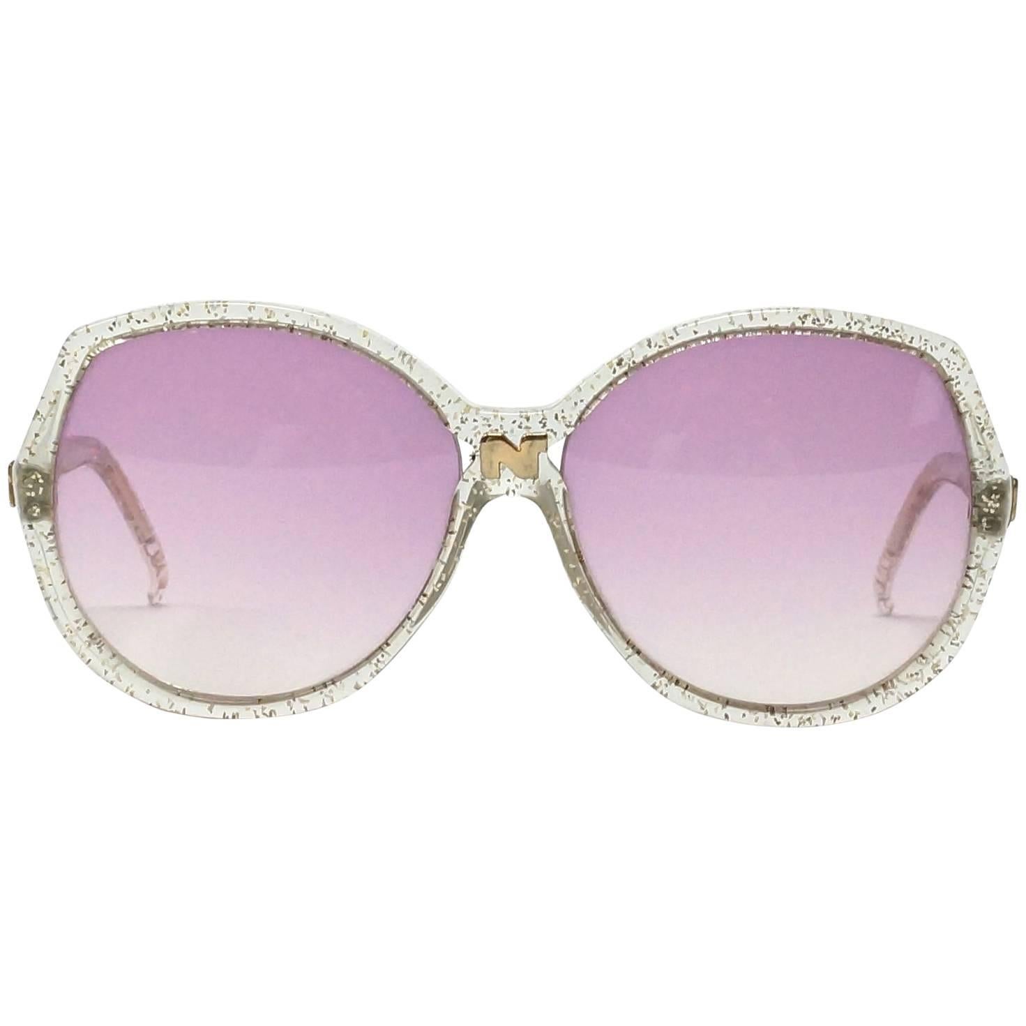 Nina Ricci Gold and Glitter Vintage Sunglasses For Sale