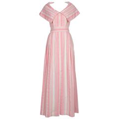 1970's Estevez Seersucker Pink & Ivory Candy Stripes Dress