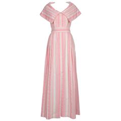 Retro 1970's Estevez Seersucker Pink & Ivory Candy Stripes Dress