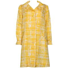 Vintage 1960's Bright Yellow Abstract Square Print Swing Coat