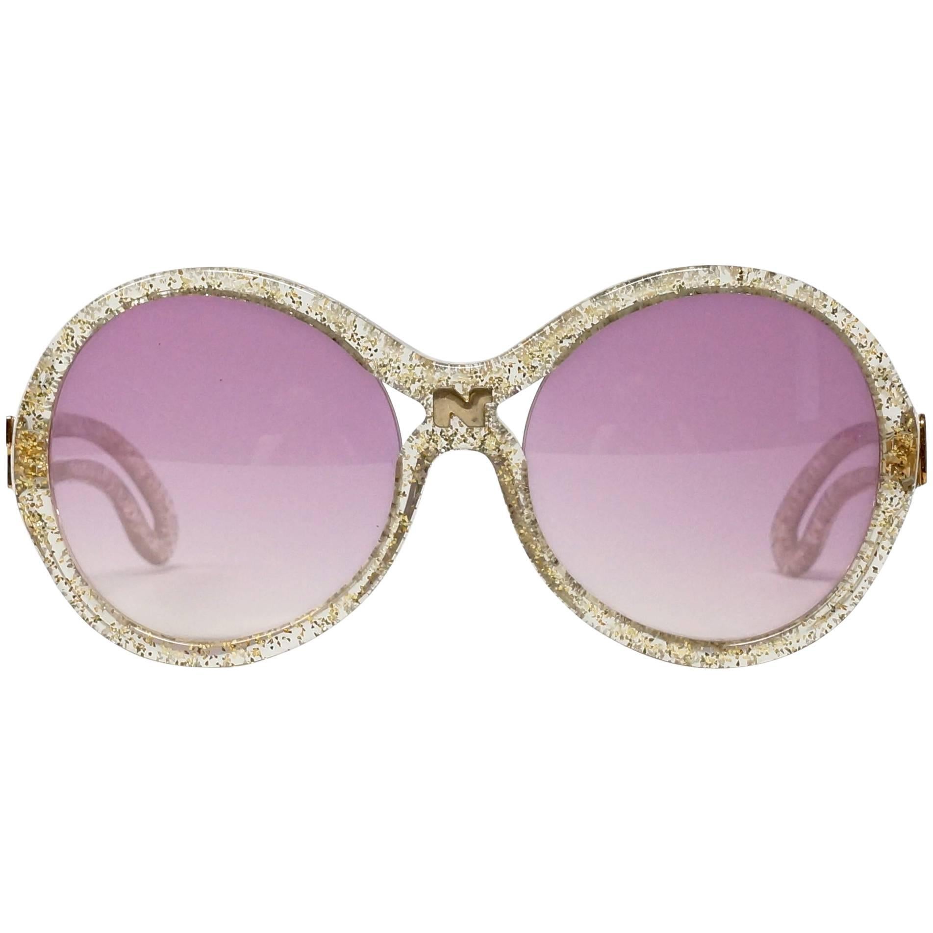 1970s Nina Ricci Gold and Glitter Sunglasses  For Sale