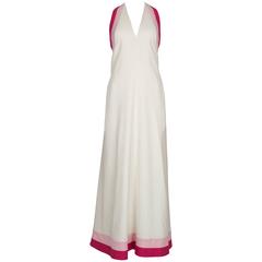 1970's Lord & Taylor White Linen with Pink Halter Gown