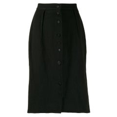 Lanvin Vintage black wool midi 2000s buttoned skirt