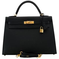 Hermes Kelly Bag 32 cm Epsom Leather Sellier 89 Black Color GHW 2016