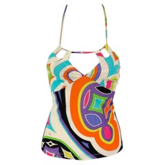 EMILIO PUCCI Size 6 Multi-Color Rayon Abstract Halter Casual Top