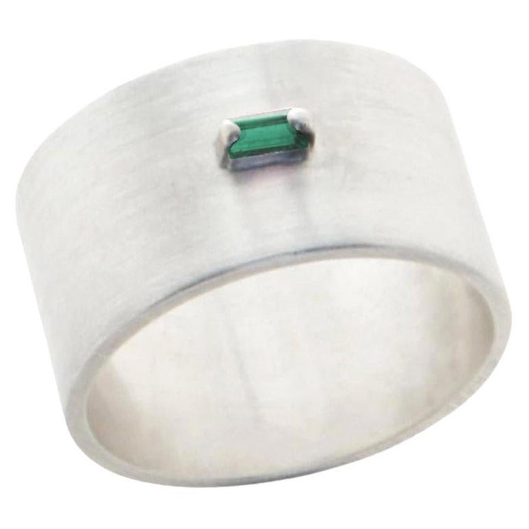 Breiter Smaragd-Sterlingsilber-Ring, US6.5 im Angebot