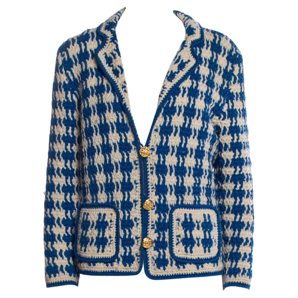 Adolfo Vintage Evening Blue Checked Knitted Jacket, 1980s
