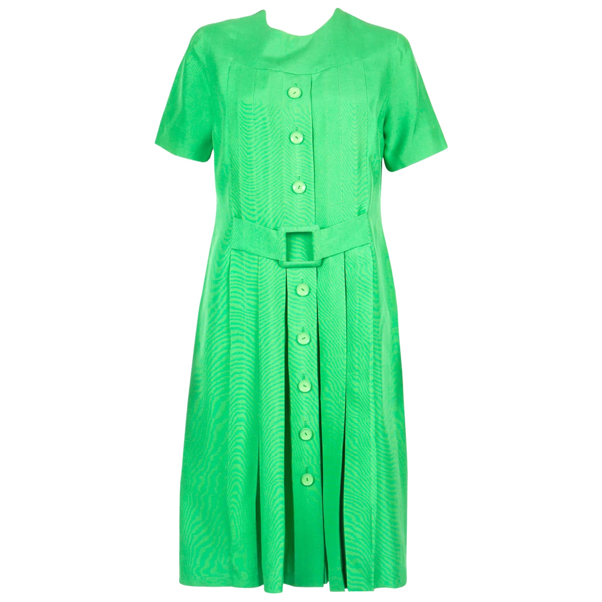 Rare 1960s Molyneux Green Silk Dress For Sale