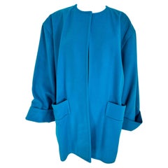 Givenchy Turquoise Wool Open Front Swing Coat with Angled Pockets 1980s