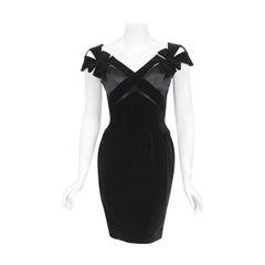 Retro 1992 Thierry Mugler Couture Black Velvet & Silk Bow Cut-Outs Mini Dress 