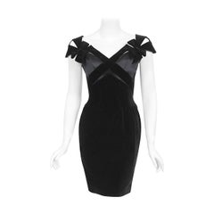 Vintage 1992 Thierry Mugler Couture Black Velvet & Silk Bow Cut-Outs Mini Dress