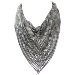 Vintage Whiting and Davis 1970s Silver Chainmail 70s Metal Disco Bib Necklace 