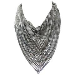 Vintage Whiting and Davis 1970s Silver Chainmail 70s Metal Disco Bib Necklace 4