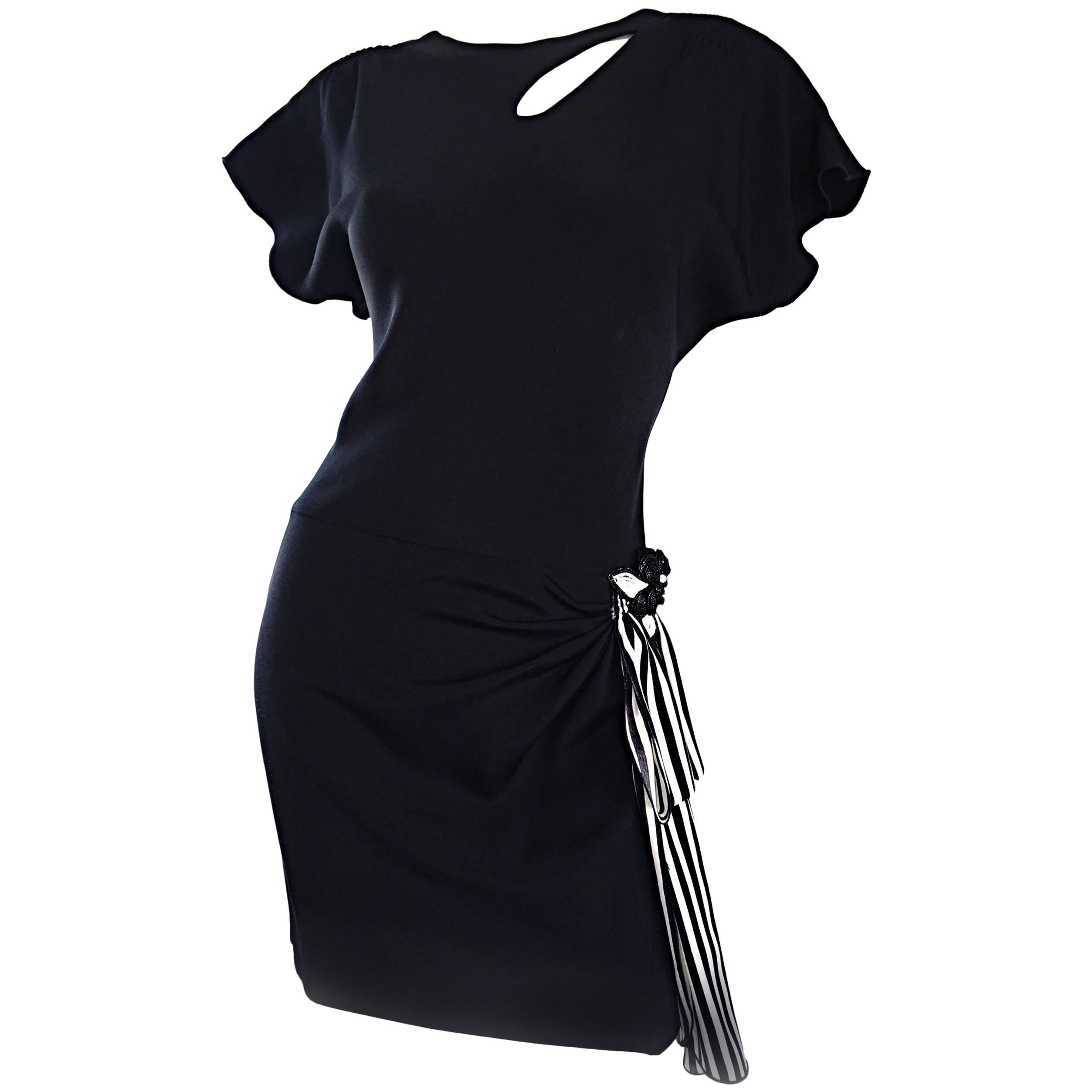 Holly's Harp Vintage Avant Garde Black and White Silk Jersey Cut Out Mini Dress For Sale