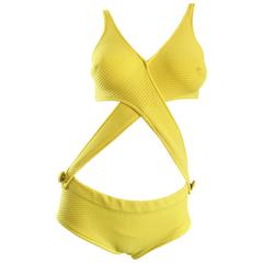 Vintage Bill Blass 1960s Rare Jaune Canari Mod Cut - Out One Piece 60s Swimsuit