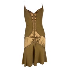 2004 Roberto Cavalli Tan Y2K Satin Panel Cami Tank Skirt Set