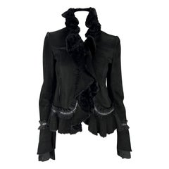 F/W 2006 Roberto Cavalli Black Shearling Silk Ribbon Accent Jacket