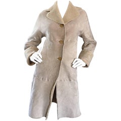 Jahrgang Giorgio Armani ungetragen Shearling Taupe Beige Wildleder Lederjacke Mantel