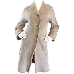 Vintage Giorgio Armani Unworn Shearling Taupe Beige Suede Leather Jacket Coat 12