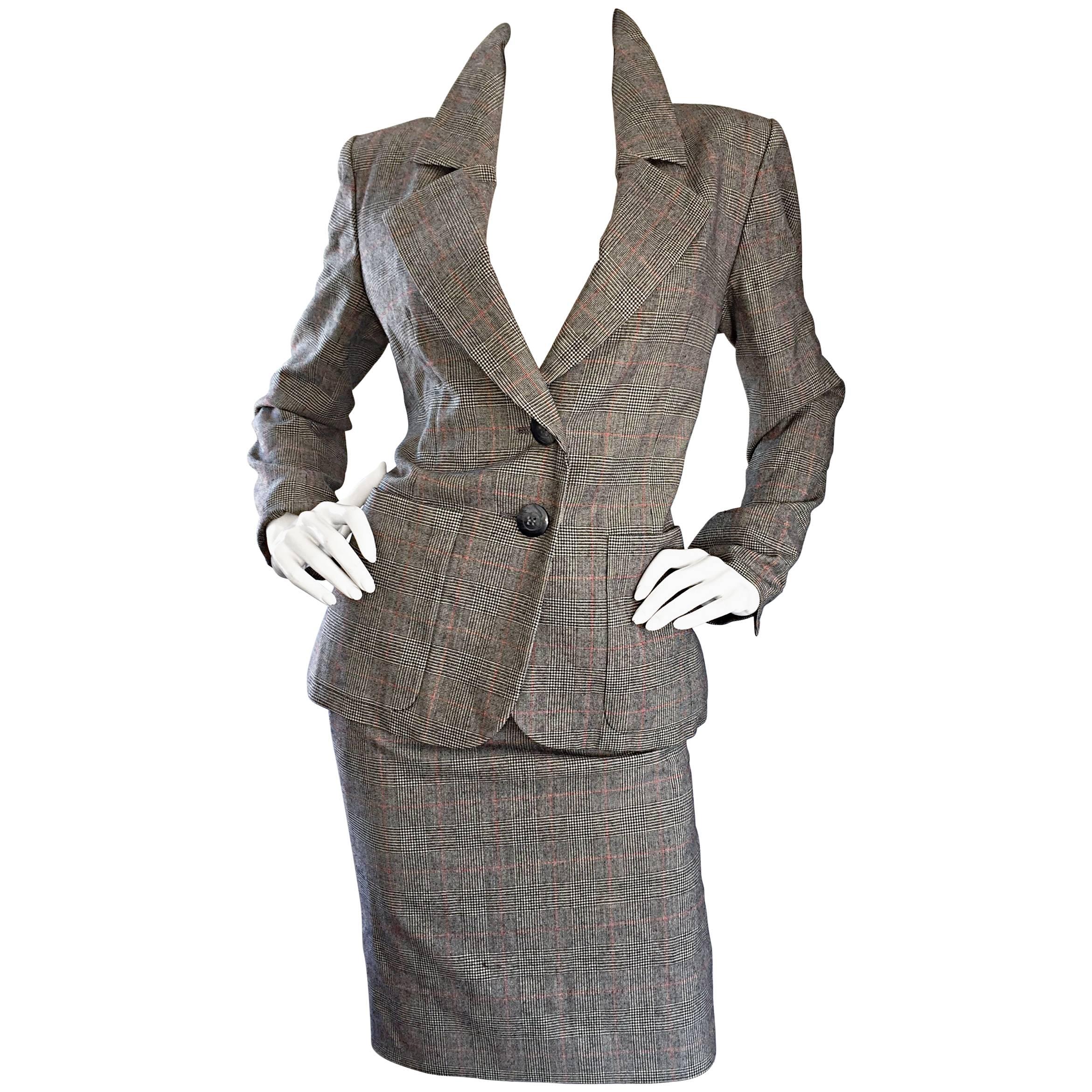 Vintage Yves Saint Laurent Rive Gauche YSL Glen Plaid Le Smoking Skirt Suit  40