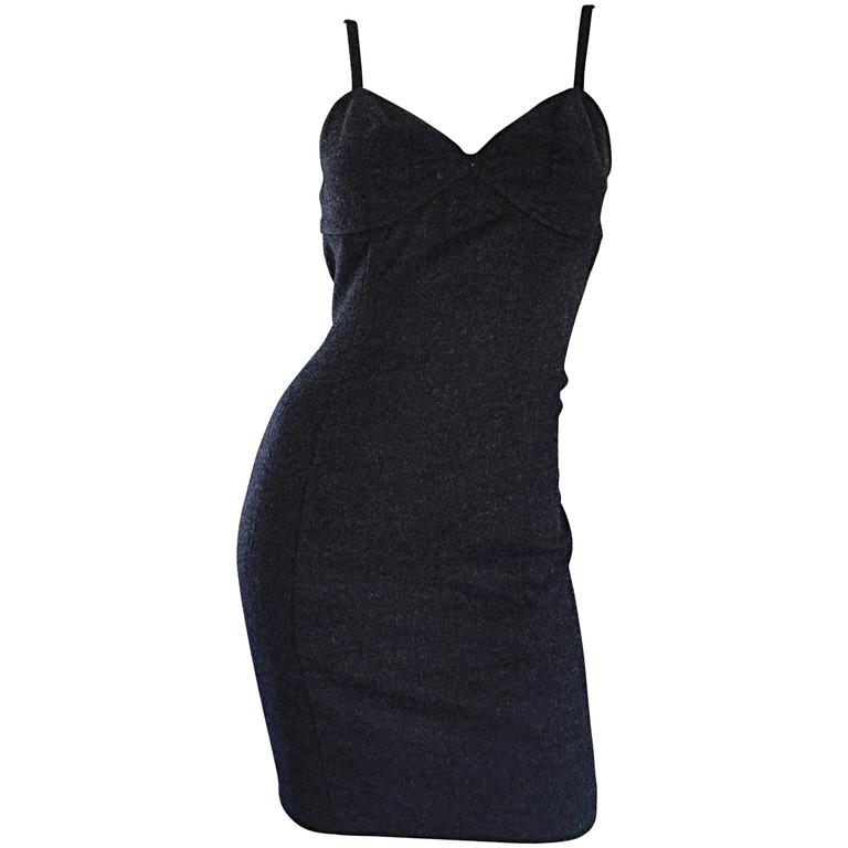 1990s Michael Kors Vintage Charcoal Grey Bodycon Early 90s Italian Mini