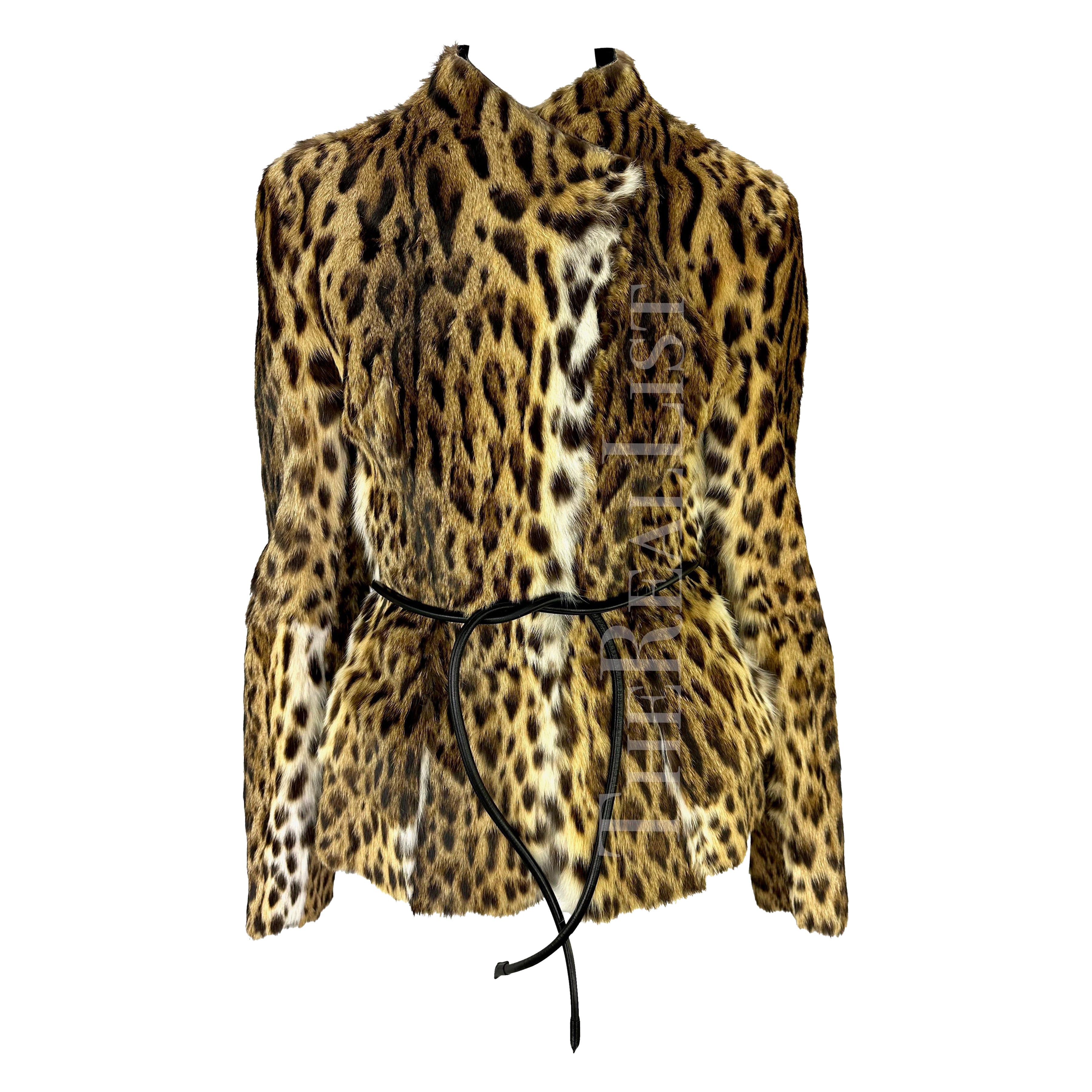 F/W 1999 Gucci by Tom Ford Runway Ad Natural Fur Leather Belted Jacket For Sale