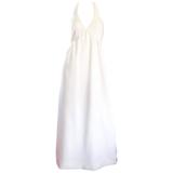 Mollie Parnis Vintage 1970s White Linen 70s Halter Neck Boho Maxi Dress 