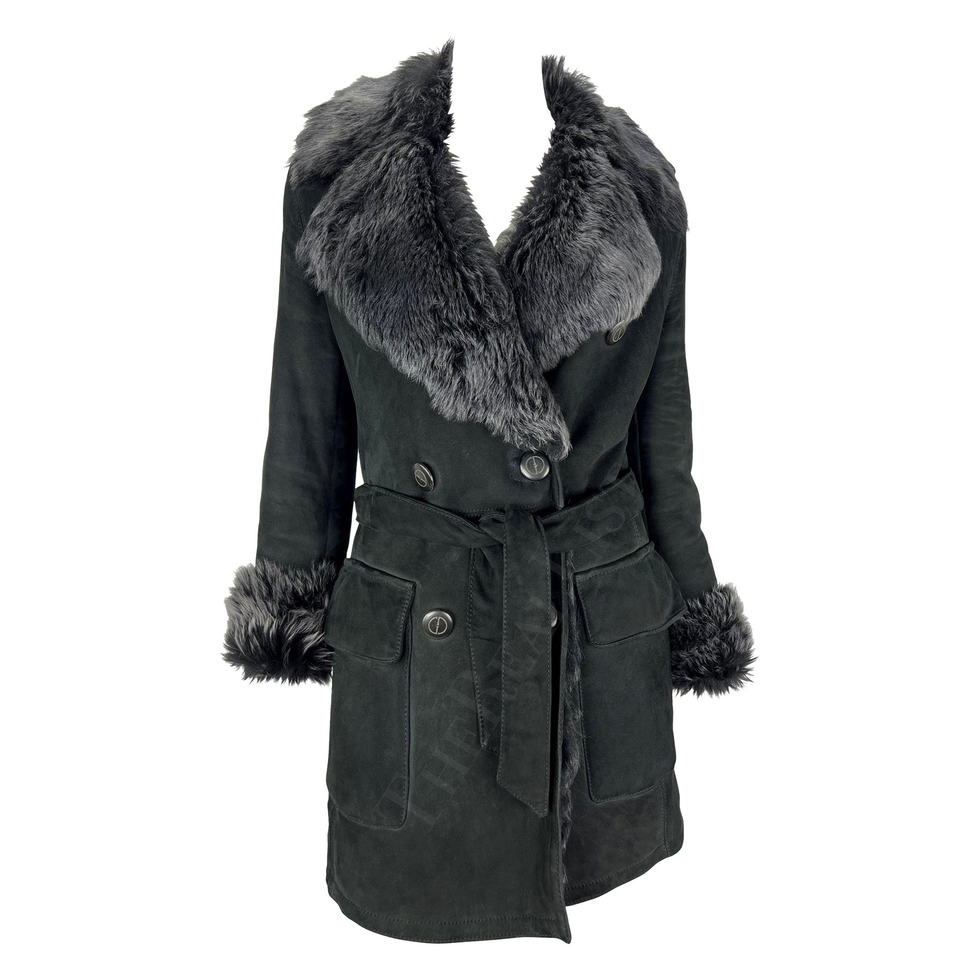 F/W 1995 Gucci by Tom Ford Black Suede Fur Double Breasted Jacket