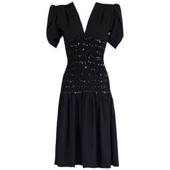 Yves Saint Laurent Documented Black Crepe and Sequin Waist Cocktail Dress 12