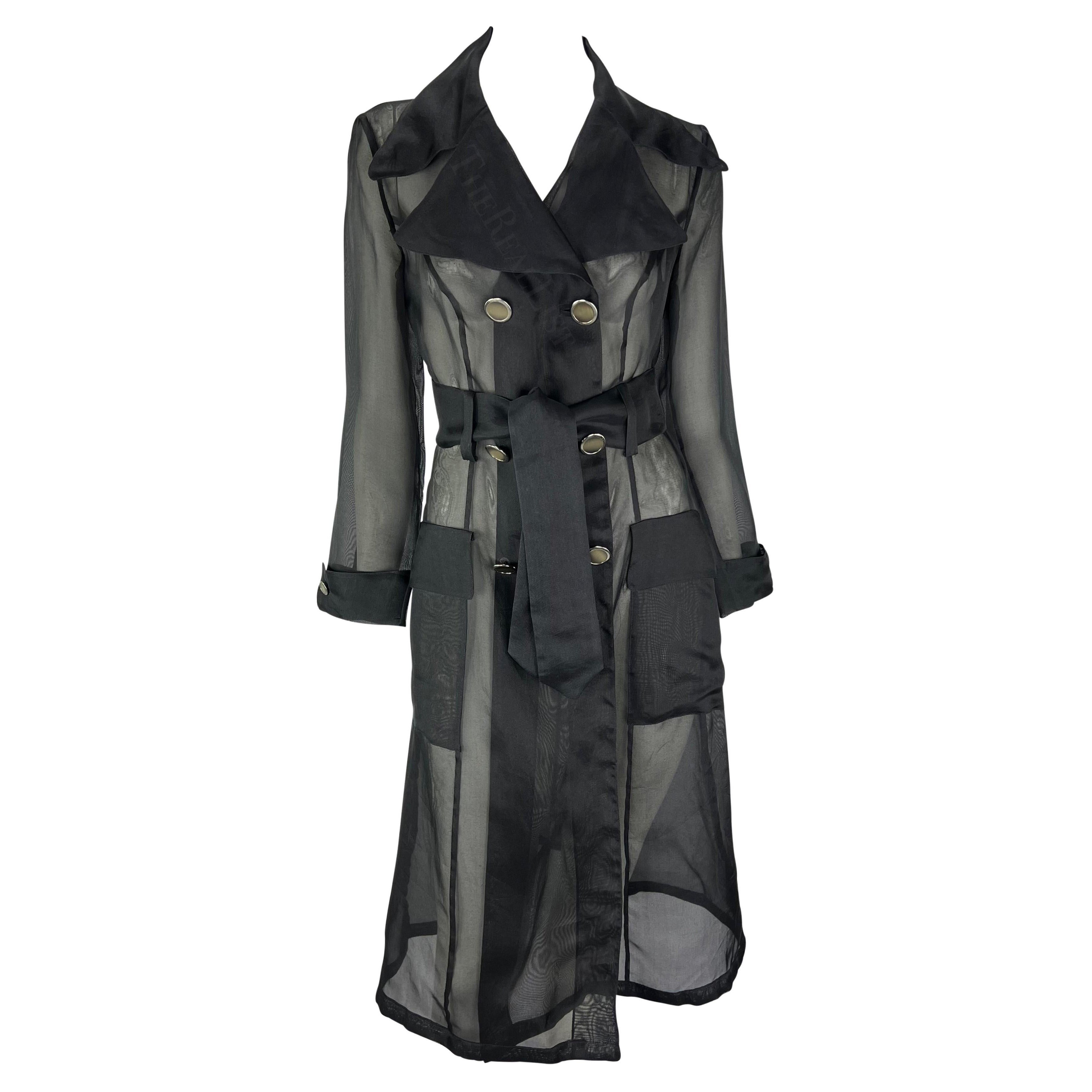 S/S 1995 Dolce & Gabbana Runway Black Sheer Silk Double Breasted Trench Coat For Sale