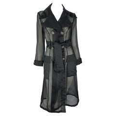 S/S 1995 Dolce & Gabbana Runway Black Sheer Silk Double Breasted Trench Coat