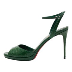 Christian Louboutin Green Croc Embossed Loubiloo Ankle Strap Sandals Size 39