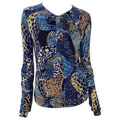 F/W 2005 Versace by Donatella Ruched Stretch Snake Print Long Sleeve Top 