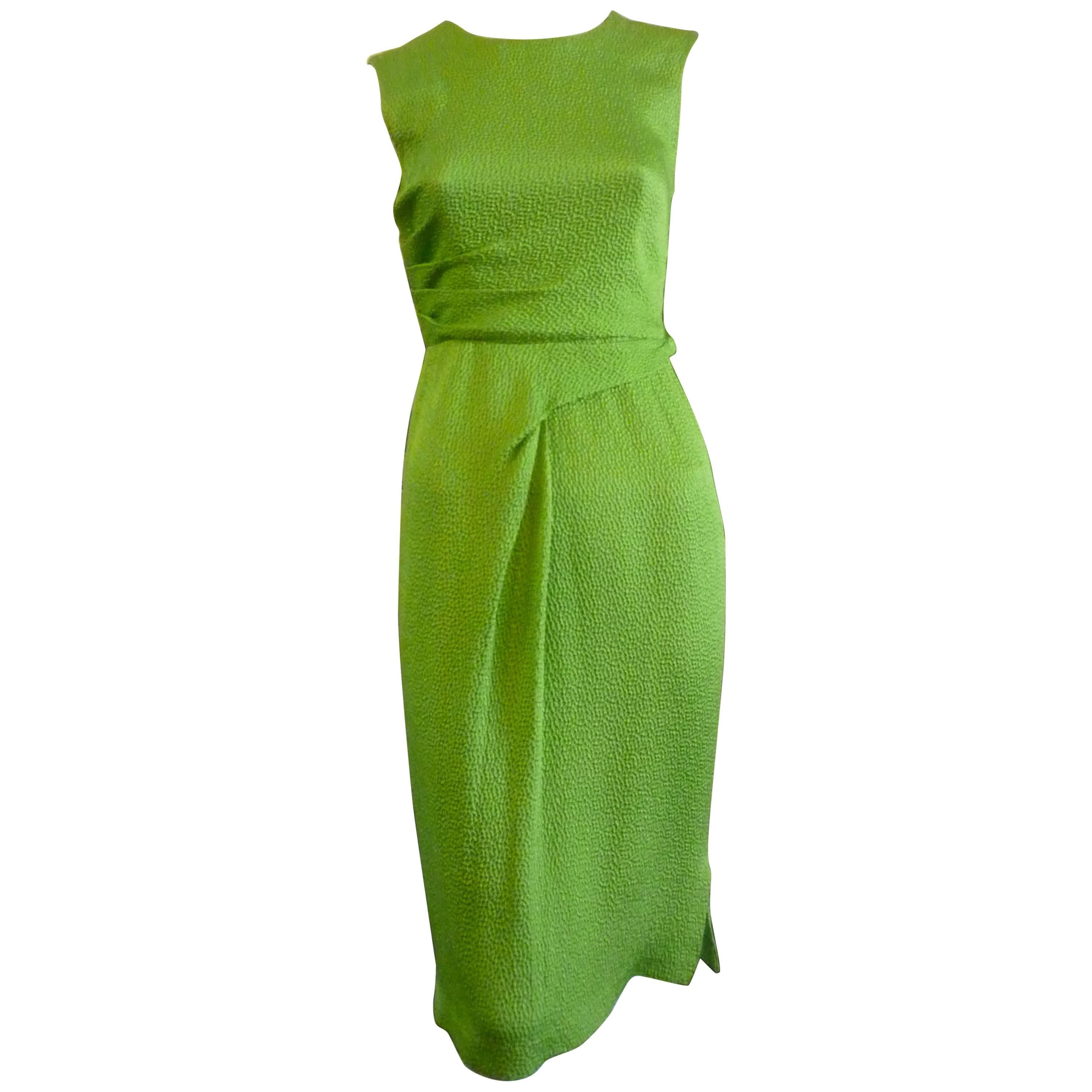 2008 Oscar de la Renta Dimpled Silk Lime Dress (2)