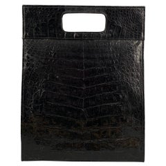 REYNA ICAZA Black Embossed Alligator Tote Handbag