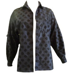 1990s Isaac Mizrahi Navy Blue Silk Jacket with Velvet Relief 