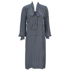 1970's Emanuel Ungaro Polka Dot Silk Day Dress With Bow 10