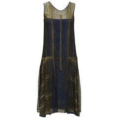 1920's Gold and Navy Lace Art Deco Flapper Dress