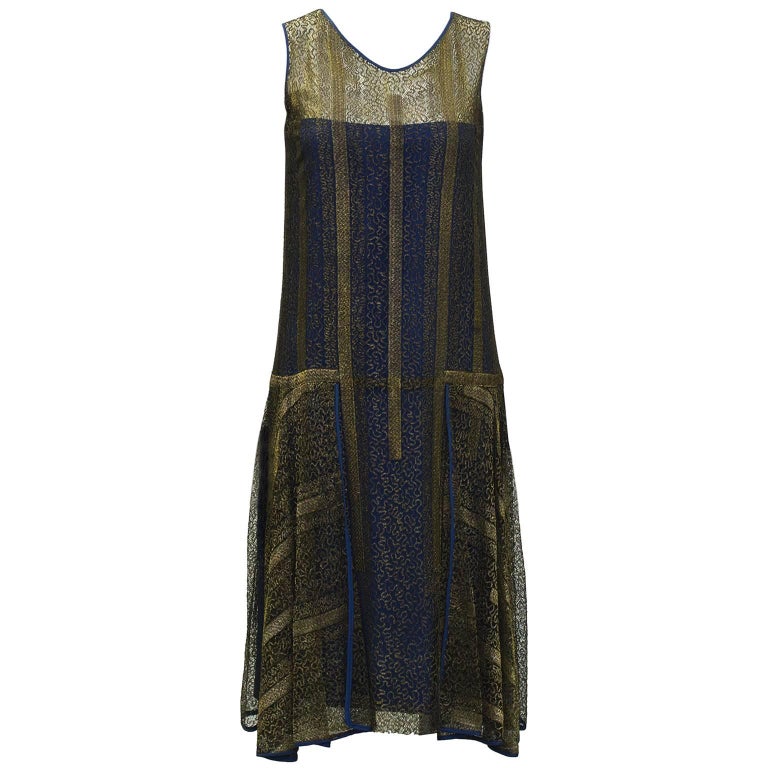 1920's Gold and Navy Lace Art Deco Flapper Dress at 1stDibs | 1920 gold ...