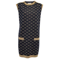 Gucci Dark Blue GG Monogram Lurex Knit Sleeveless Midi Dress XL
