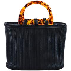 Yves Saint Laurent - Sac fourre-tout « Passementerie » vintage à poignée en écaille de tortue noire