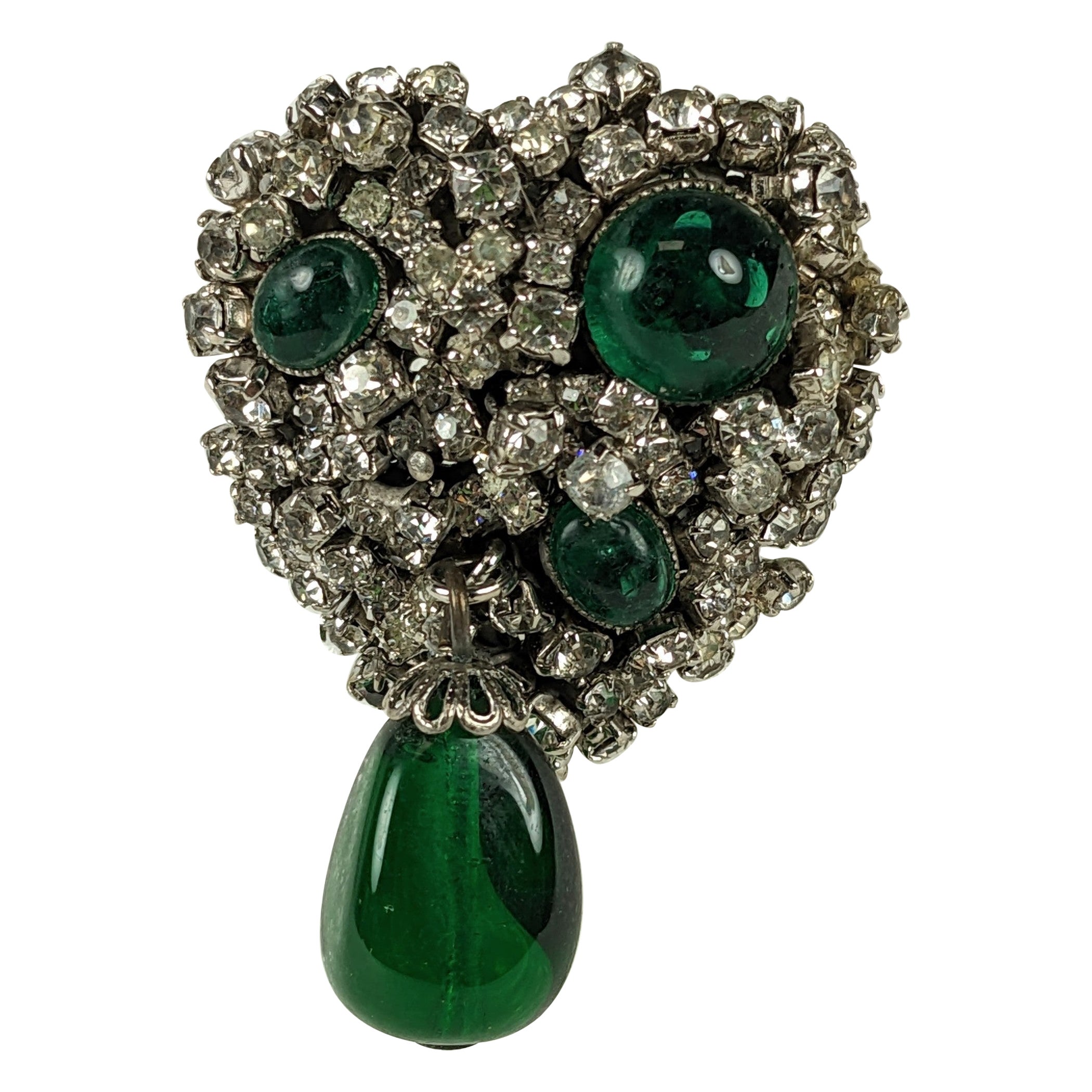 DeNicola Gripoix and Paste Heart Brooch For Sale